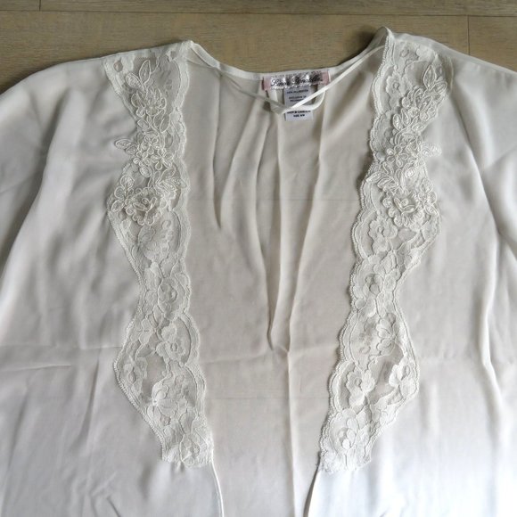 Linea Donatella Sheer Chiffon Open Front Robe S/M White Lace Pearls Knee Length - Picture 15 of 16